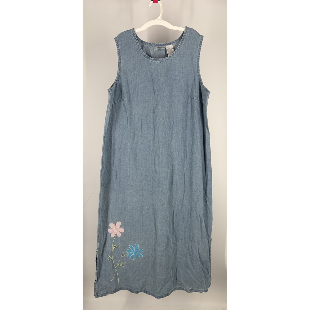 Y2K denim maxi dress womens 22w floral granny cottagecore boho sleeveless